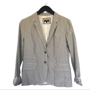 J.Crew Striped Cotton Lightweight Summer Blazer in Gray Off White Mini Stripe, 4